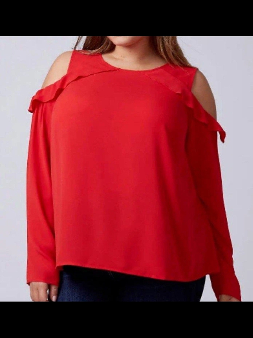 Lane Bryant Red Cold-Shoulder Ruffle Blouse